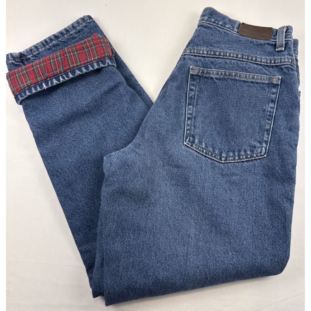 Vintage LL Bean Jeans Red Flannel Lined Plaid Denim Jeans Women's 10 Reg.